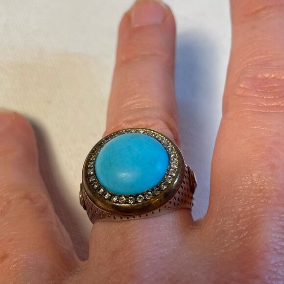 Turquoise and Zircon Stone Turkish Handmade Jewelry 925 Sterling Silver 8+ - Picture 7 of 12